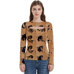 Carton, Brown Women s Cut Out Long Sleeve T