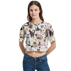 Women s Round Neck Short Sleeve Crop Top 