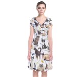 Cats, All, Collage, Cat Short Sleeve Front Wrap Dress