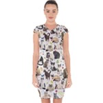 Cats, All, Collage, Cat Capsleeve Drawstring Dress 