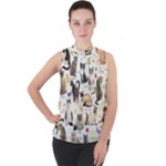 Cats, All, Collage, Cat Mock Neck Chiffon Sleeveless Top