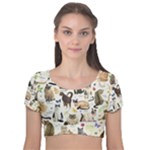 Cats, All, Collage, Cat Velvet Short Sleeve Crop Top 