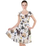 Cats, All, Collage, Cat Cap Sleeve Midi Dress With Pockets