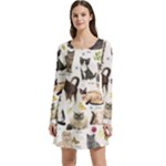 Cats, All, Collage, Cat Long Sleeve Velour Skater Dress