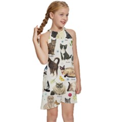 Kids  Halter Collar Waist Tie Chiffon Dress 