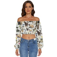 Long Sleeve Crinkled Weave Crop Top 