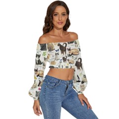 Long Sleeve Crinkled Weave Crop Top 