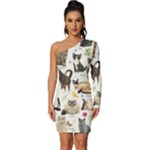 Cats, All, Collage, Cat Long Sleeve One Shoulder Mini Dress