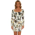 Cats, All, Collage, Cat Long Sleeve Square Neck Bodycon Velvet Dress