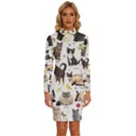 Cats, All, Collage, Cat Long Sleeve Shirt Collar Bodycon Dress