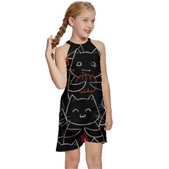 Kids  Halter Collar Waist Tie Chiffon Dress 