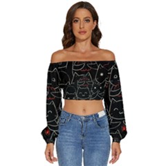 Long Sleeve Crinkled Weave Crop Top 