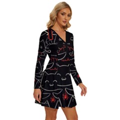 Long Sleeve Deep V Mini Dress  