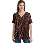 Chocolate Texture, Dark Chocolate Background V-Neck Split Shoulder Casual T-Shirt