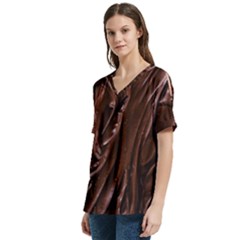 V-Neck Split Shoulder Casual T-Shirt 