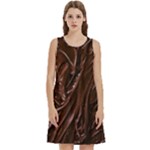 Chocolate Texture, Dark Chocolate Background Round Neck Sleeve Casual Dress With Pockets