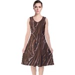 Chocolate Texture, Dark Chocolate Background V-Neck Midi Sleeveless Dress 