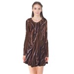 Chocolate Texture, Dark Chocolate Background Long Sleeve V-neck Flare Dress