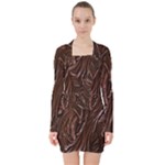 Chocolate Texture, Dark Chocolate Background V-neck Bodycon Long Sleeve Dress