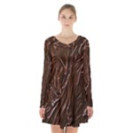 Chocolate Texture, Dark Chocolate Background Long Sleeve Velvet V-neck Dress