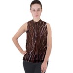 Chocolate Texture, Dark Chocolate Background Mock Neck Chiffon Sleeveless Top