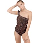 Chocolate Texture, Dark Chocolate Background Frilly One Shoulder Swimsuit