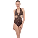 Chocolate Texture, Dark Chocolate Background Halter Front Plunge Swimsuit