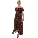 Chocolate Texture, Dark Chocolate Background Off Shoulder Open Front Chiffon Dress