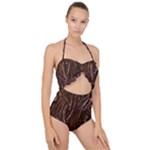 Chocolate Texture, Dark Chocolate Background Scallop Top Cut Out Swimsuit