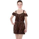 Chocolate Texture, Dark Chocolate Background Ruffle Cut Out Chiffon Playsuit