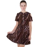 Chocolate Texture, Dark Chocolate Background Short Sleeve Shoulder Cut Out Dress 