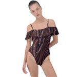 Chocolate Texture, Dark Chocolate Background Frill Detail One Piece Swimsuit