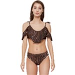 Chocolate Texture, Dark Chocolate Background Ruffle Edge Tie Up Bikini Set	