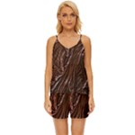 Chocolate Texture, Dark Chocolate Background V-Neck Satin Pajamas Set