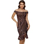 Chocolate Texture, Dark Chocolate Background Off Shoulder Ruffle Split Hem Bodycon Dress