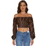 Chocolate Texture, Dark Chocolate Background Long Sleeve Crinkled Weave Crop Top