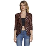 Chocolate Texture, Dark Chocolate Background Women s 3/4 Sleeve Ruffle Edge Open Front Jacket