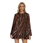 Chocolate Texture, Dark Chocolate Background Round Neck Long Sleeve Bohemian Style Chiffon Mini Dress