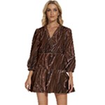 Chocolate Texture, Dark Chocolate Background V-Neck Placket Mini Dress