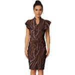 Chocolate Texture, Dark Chocolate Background Vintage Frill Sleeve V-Neck Bodycon Dress