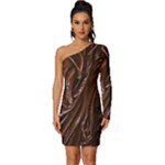 Chocolate Texture, Dark Chocolate Background Long Sleeve One Shoulder Mini Dress