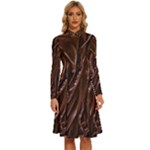 Chocolate Texture, Dark Chocolate Background Long Sleeve Shirt Collar A-Line Dress