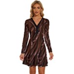 Chocolate Texture, Dark Chocolate Background Long Sleeve Deep V Mini Dress 