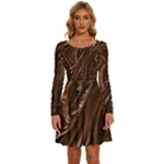 Chocolate Texture, Dark Chocolate Background Long Sleeve Wide Neck Velvet Dress