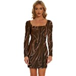 Chocolate Texture, Dark Chocolate Background Long Sleeve Square Neck Bodycon Velvet Dress