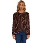 Chocolate Texture, Dark Chocolate Background Long Sleeve Crew Neck Pullover Top