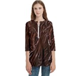 Chocolate Texture, Dark Chocolate Background Women s Zip Front V-Neck 3/4 Sleeve Casual Top Pocket Shirt