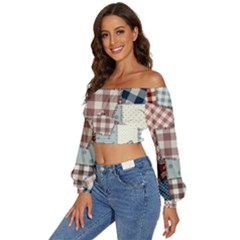 Long Sleeve Crinkled Weave Crop Top 