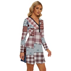 Long Sleeve Deep V Mini Dress  