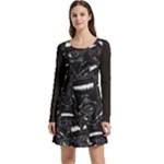 Cryptic Creature Pattern  Long Sleeve Velour Skater Dress